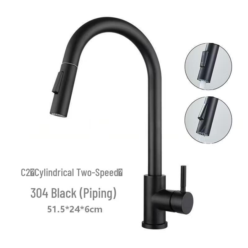 Baimengyang Black 304 Stainless Steel Pull-Out Kitchen Faucet