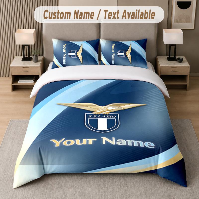 Ensemble de literie Design Lazio FC Texte personnalisé 1 Housse de couette & 2 Taies d'oreiller