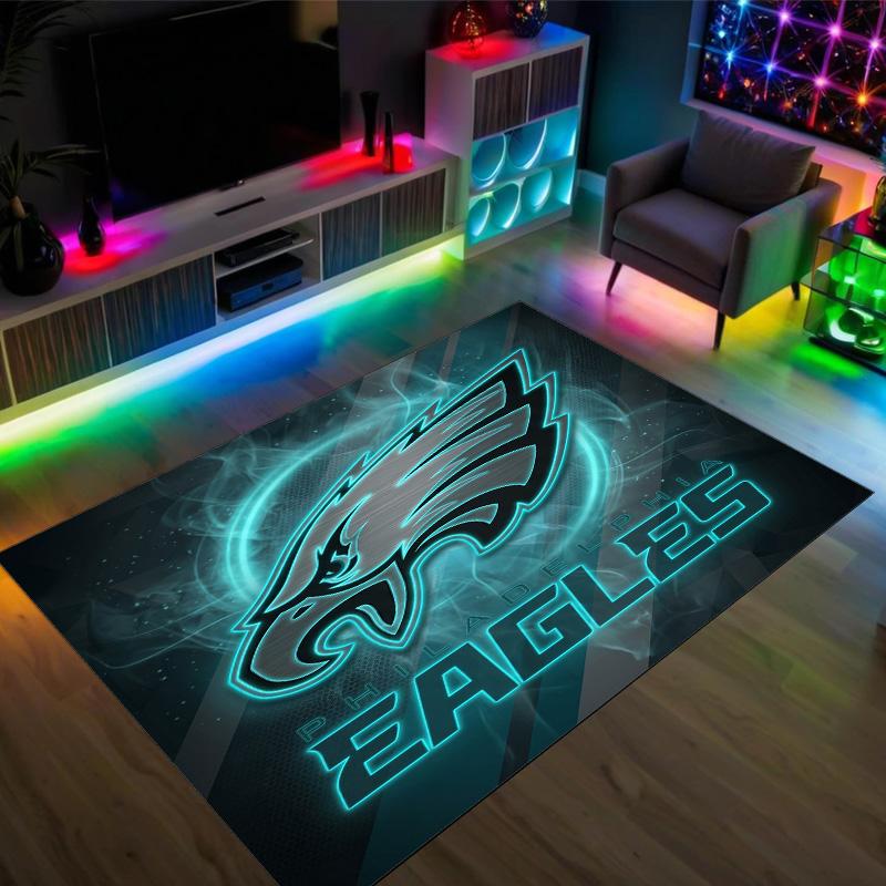 Philadelphia Eagles Design Kristall-Samt-Teppich Gemütlich Nicht?Rutschfester Teppich mit Aufdruck für Schlafzimmer Wohnzimmer Eingang