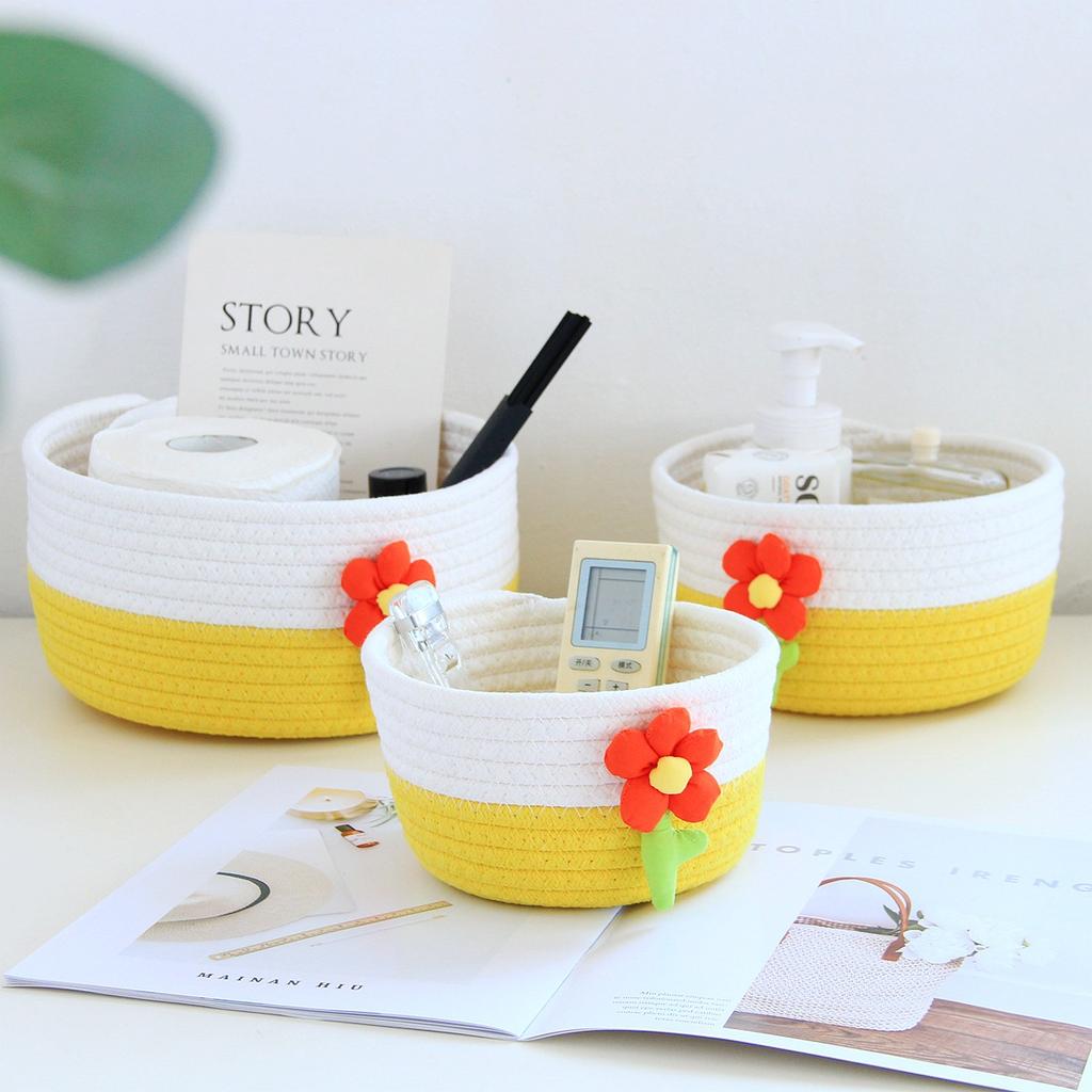 Children's Toy Storage Barrel Snack Box Handmade Cotton Basket Woven Desktop Storage Flower Basket  Organiser