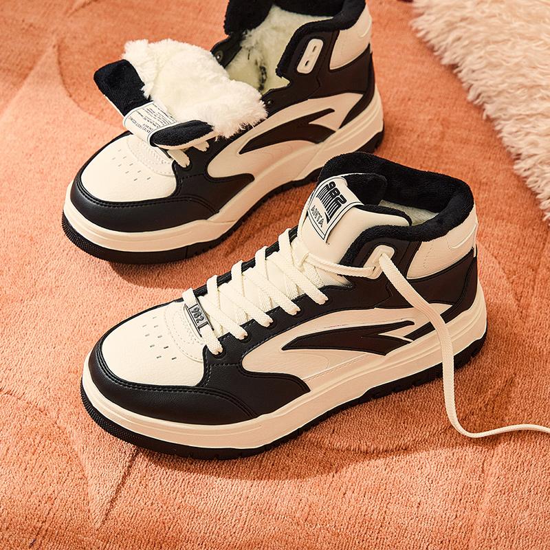 New Anta 982 Warm Slip Resistant High Top Skateboard Shoes Women's Black White 122448961-1