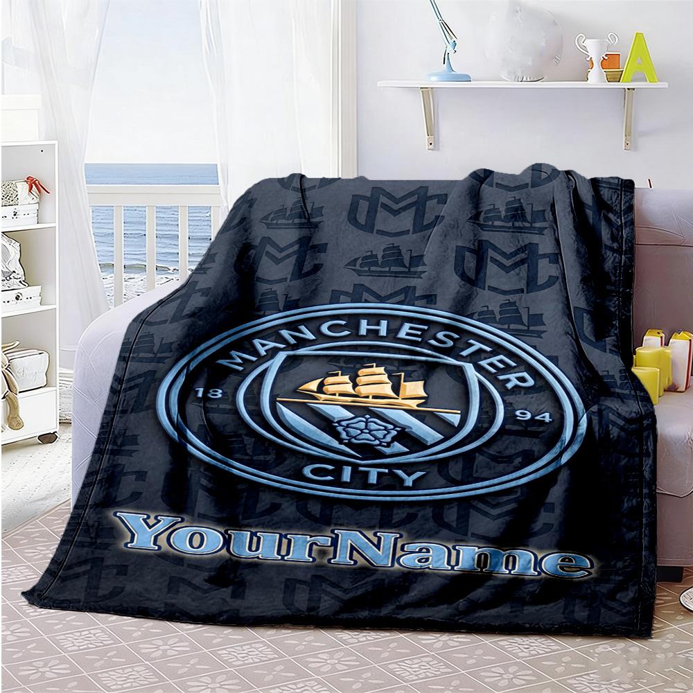 Manchester City Customize Text Blanket Gift Customizable Blanket Durable Comfort Great for Office Bedding Living Room Livingroom for All Occasions