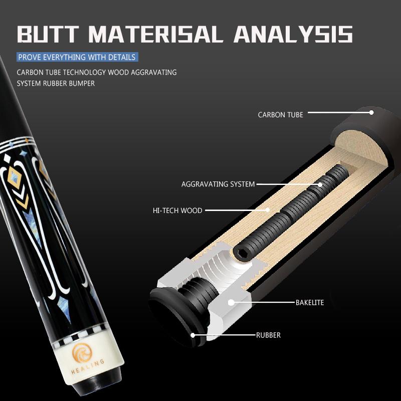 OKHEALING Carbon Fiber Pool Cue Black Technology Billiard Cue Sticks 12.4mm Tip Uni-loc Joint 147cm/58inch Length 19~20oz Weight