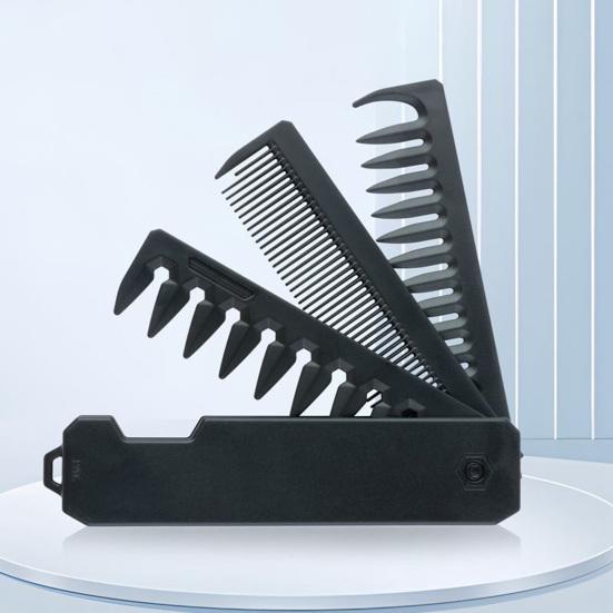 3-In-1 Folding Hair Comb Wide Fine Tooth Multi-functional Styling Comb with Ergonomic Handle Portable Travel Pocket Comb Men Mustache Beard Comb