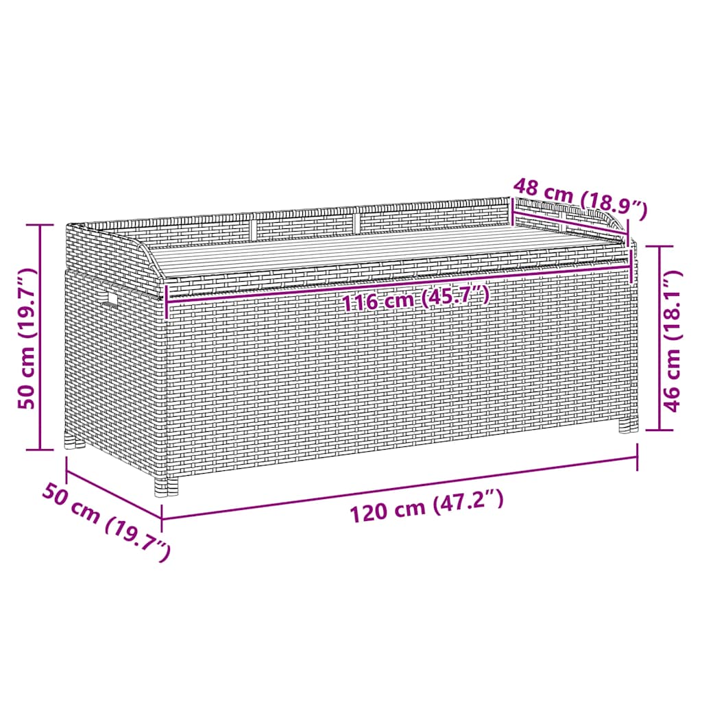 Garden Bench with Storage Space 120 cm Grey Poly Rattan