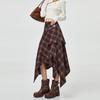 Falda Midi de Cuadros Retro Otoño 2025 Color Café de Cintura Alta Corte en A para Mujer - Elegante Diseño Adelgazante