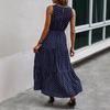 New Elegant Women's Polka Dot Sleeveless Long Dress Round Neck Layered Ruffle Flowing Long Dress High Waist Summer Vacation Casual Beach Dress
