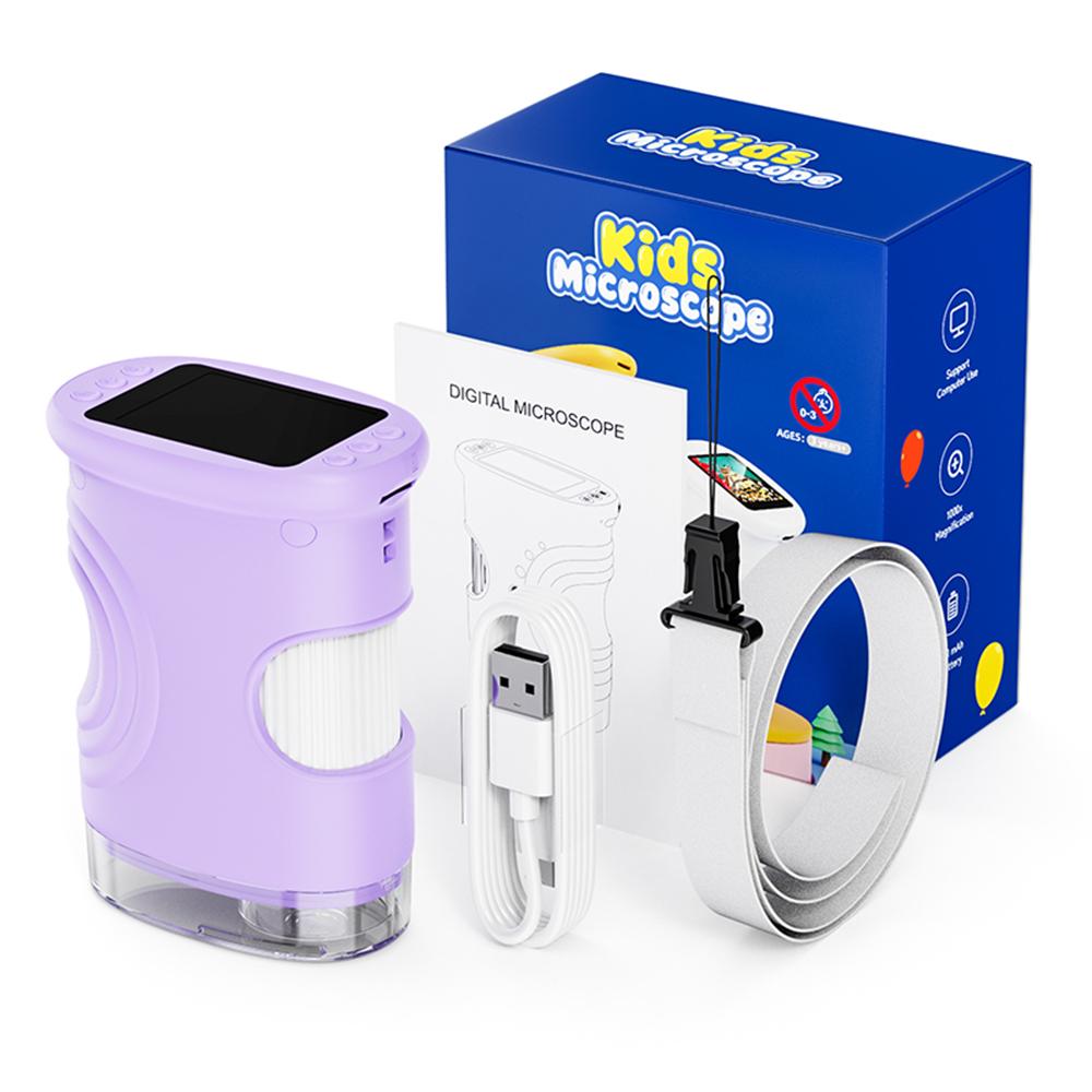1000X Handheld Microscope for Kids 2.0" Screen Rechargeable Mini Pocket Digital Microscopes Portable Edu Gift Children Students