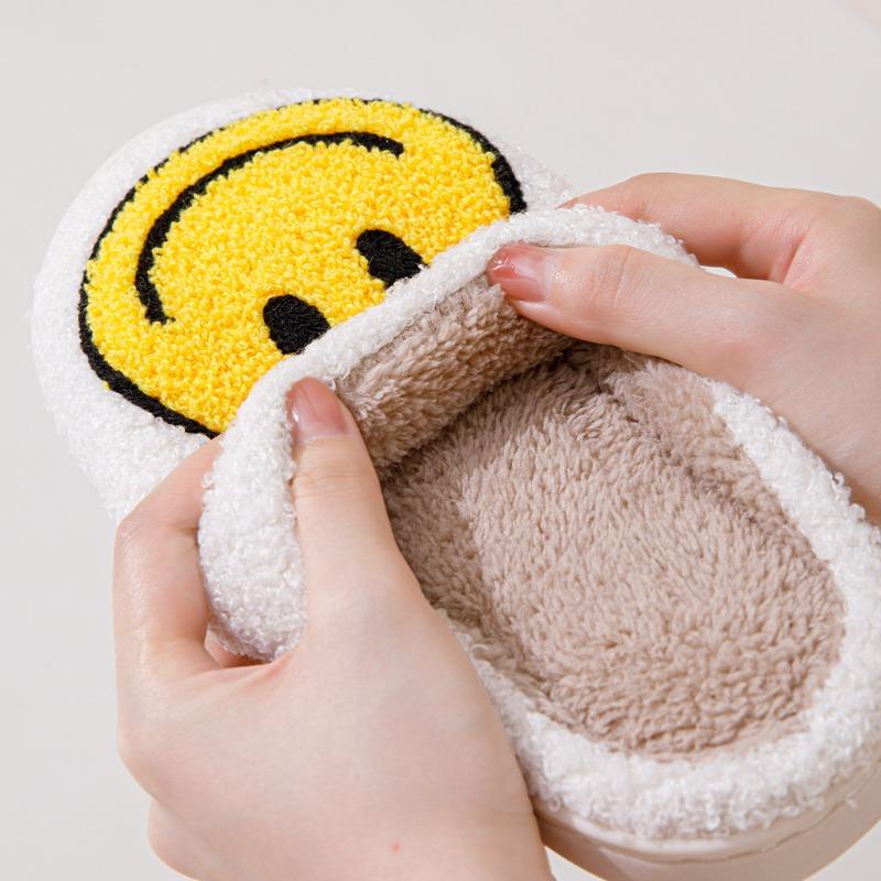Pantofole Pelose con Faccina Sorridente Versione Coreana Transfrontaliera Autunno e Inverno Casa Interno Pantofole di Cotone Calde Fondo Spesso Casa Pantofole di Peluche