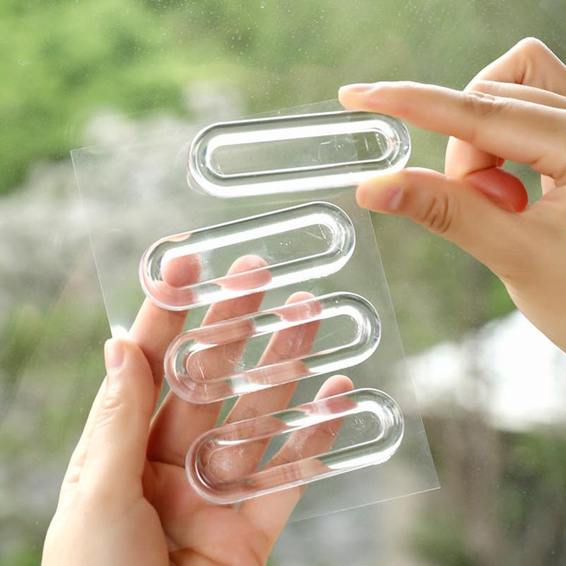 4Pcs Transparent Plastic Soft Pu Door Handle Self-Adhesive Sliding Door Handle Kitchen Cabinet Glass Sliding Door Drawer Handle