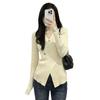 Irregular pure desire to look thin V-neck sweater cross slim cut split pullover knitted long sleeve inner cover