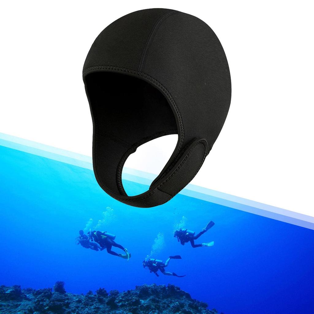 Dickly 2mm Neoprene Wetsuit Hood with Chin Diving Swimming Surfing Cap for Men and and Winter Black Strap, Hood, Cap, Women, Underwater, Snorkeling,