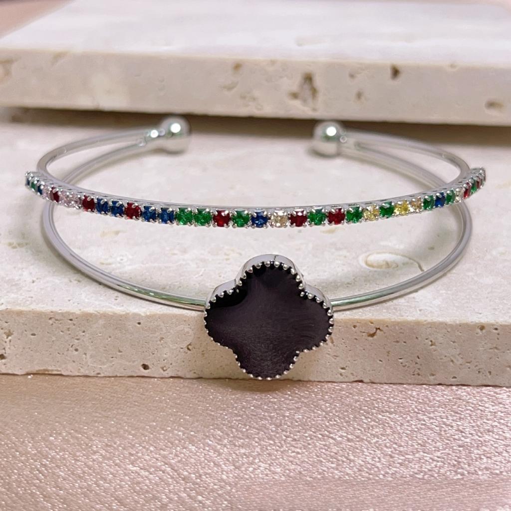 Brățară Premium Trifoi cu Patru Foi Zirconiu Strat Dublu Brățară cu Deschidere Ajustabilă Lux Non-Alergenic Brățară de Damă