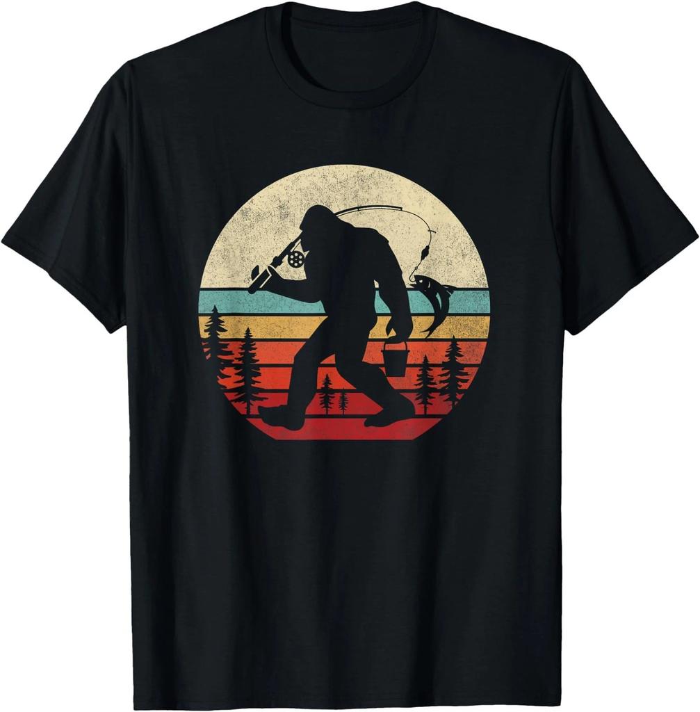 Bigfoot Fishing Funny Retro Sasquatch Dad Men T-Shirt