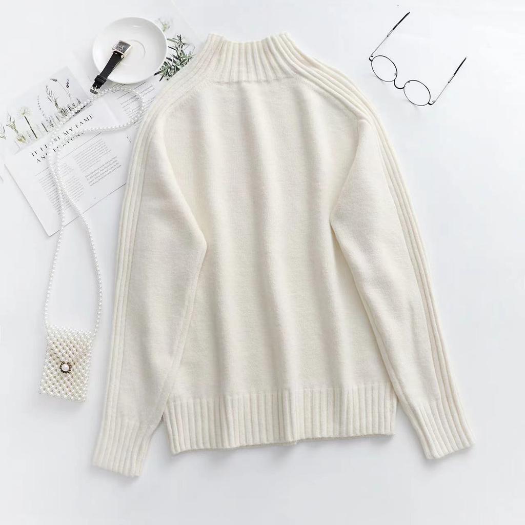 IHUASU Women's Autumn and Winter Solid Colour Sweater High Neck Pullover Loose Women's Solid Colour Sweater