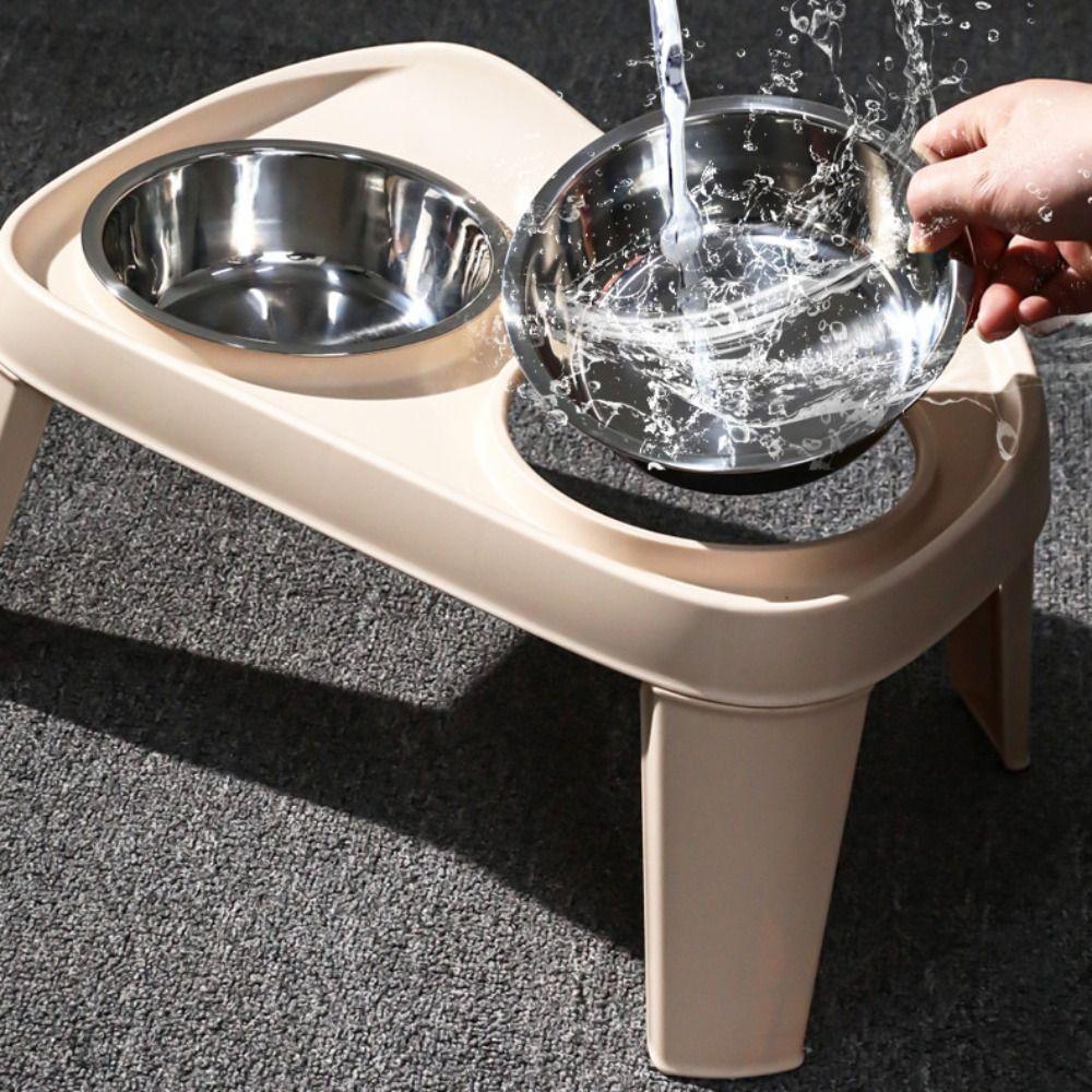 Double Bowl Cat High Foot Bowl Large Capacity Pet Drinking Feeder Dog Bowl  Water Container