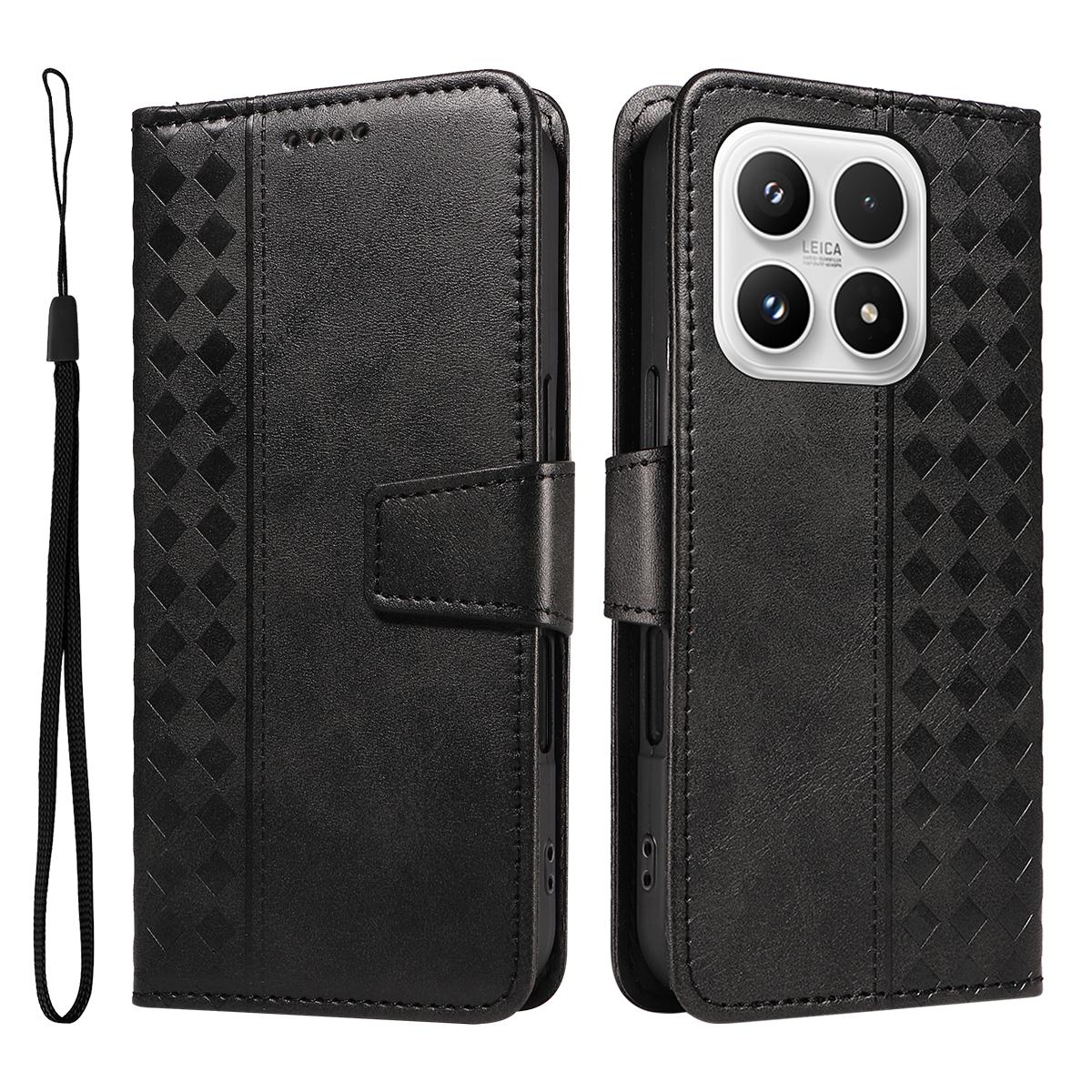 

For Xiaomi 17 Leather Case Wallet Stand Grids Imprinted Phone Cover with Strap