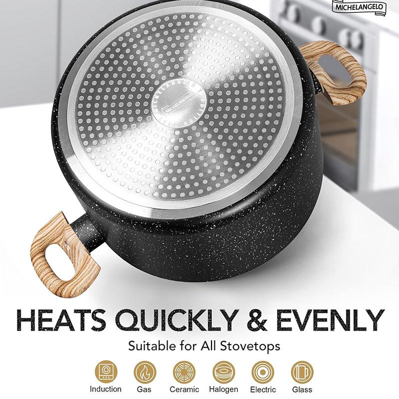 Nonstick Stock Pot 5 Quart Granite Large Soup Pot Pasta Cooking Pot with Glass Cover Induction Pots Kitchen Cookware Black