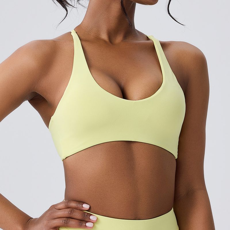 

European and American Sanding Beauty Back Yoga Bra Women Running Fitness Sports Underwear Yoga Clothes Outer Wear Sexy Top Push up Goose yellow M