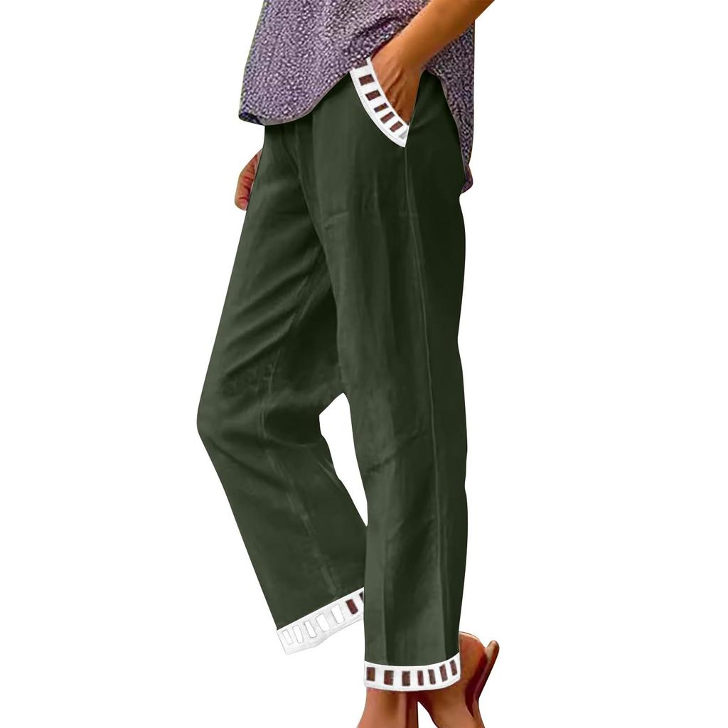 Women's Fashion Color Pocket Elastic Waist Versatile Cotton Lace Casual Sports Pants
