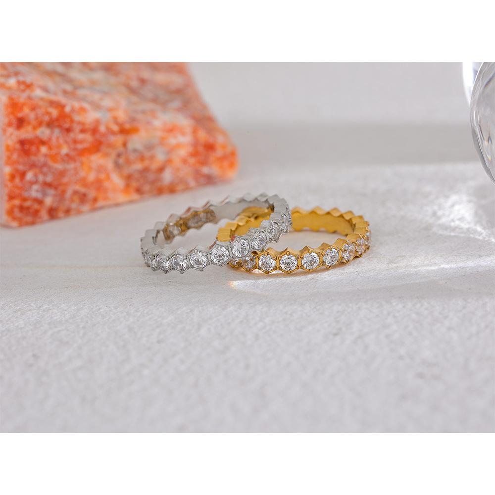 Yhpup Exquisite White Cubic Zirconia Bling Stainless Steel Classic Thin Chic Ring Luxury Engagement Wedding Fashion Jewelry Gift