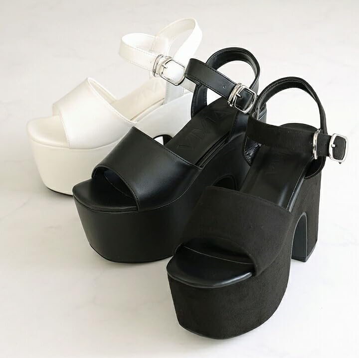 Vivian Women's 13cm Platform Sandals with Ankle Strap, White, Size S (22.0-22.5cm), V0671SM