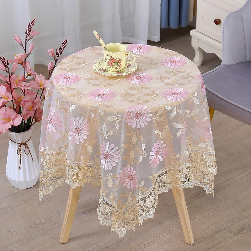 Pastoral Style Lace Tablecloth Dustproof Rectangular Tablecloth Embroidered Jacquard Restaurant Decorat Fabric Coffee Table Bedside Table Cover Cloth 55*55cm
