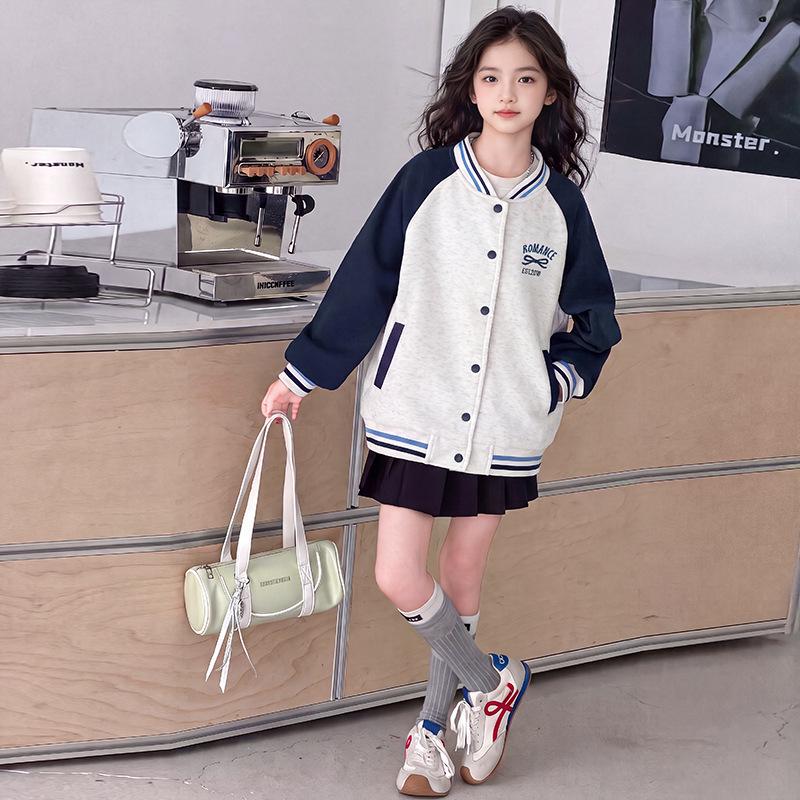 2026 Girls' Trendy Casual Spring/Autumn Baseball Jacket for Medium & Large Kids