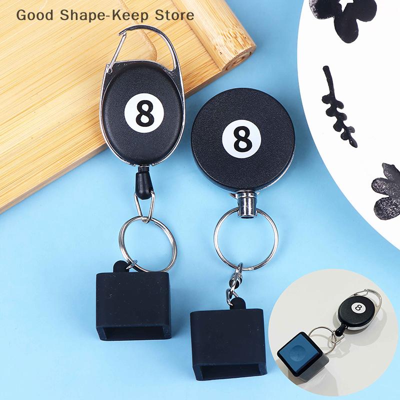1Pc Black Retractable Rope Chalk Holder W Mounting Clip Billiard Telescoping Chalk Holder Snooker Pool Cue Chalk Holder Keychain