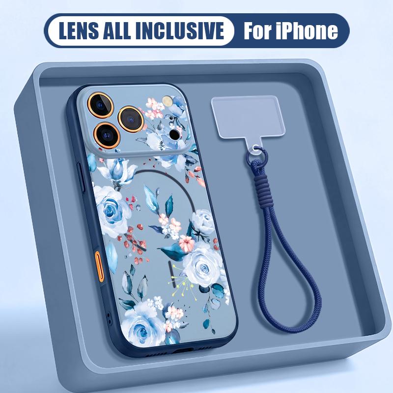 Little Floral Pattern Hand Strap Case For iPhone 17 Pro Max iPhone 16 15 14 13 Pro Max Magnetic For Magsafe Hybrid TPU+PC Matte Cover