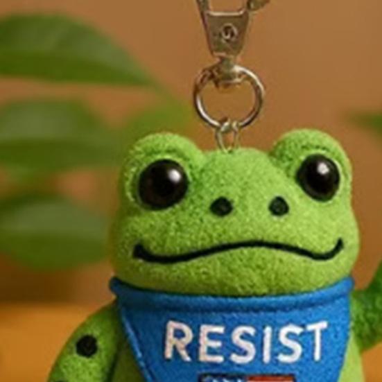 Frog Plush Keychain Soft Portable Eco-Friendly Reminder Toy with Inspiring Card Resist Change Message