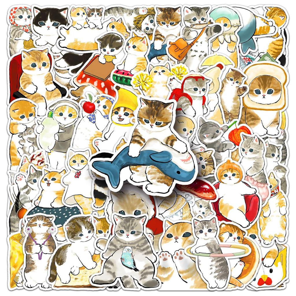 50 Hand-Painted Cartoon Kitten Stickers: Cute Decor for Water Bottles & Phone Cases