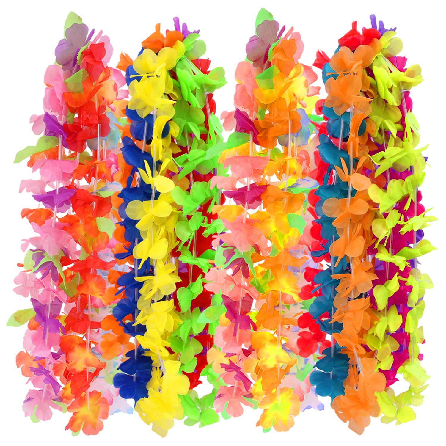 

50Pcs Colorful Hawaiian Flower Garland Artificial Tropical Leis for Beach Party and Event Decor 50PCS