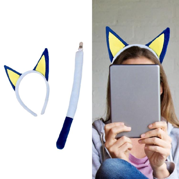 Animal Costume Accessories Plush Dog Ears Headband and Long Tail with Clip Set for Halloween Birthday Party Supplies