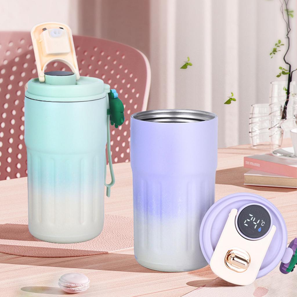 Vakuum-Thermobecher mit Temperaturanzeige, 450 ml, Edelstahl-Isolierbecher für Heißgetränke, auslaufsicherer Deckel, leicht zu reinigen, tragbarer Reisekaffee