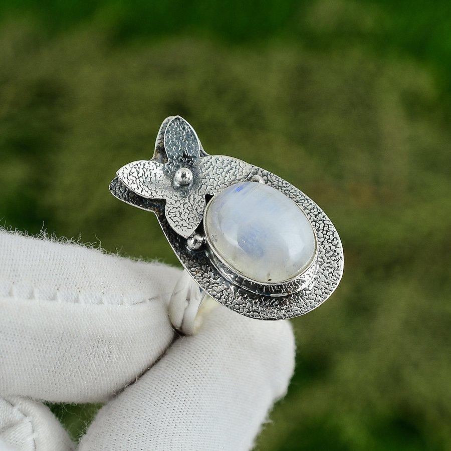Natural Rainbow Moonstone Gemstone Promise White Adjustable Ring 925 Silver Adjustable