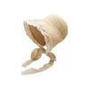 Women's Summer Crochet Straw Hat Wide Brim Ribbon Lace Edge Sun Hat Outdoor Seaside Foldable Sunshade Hat