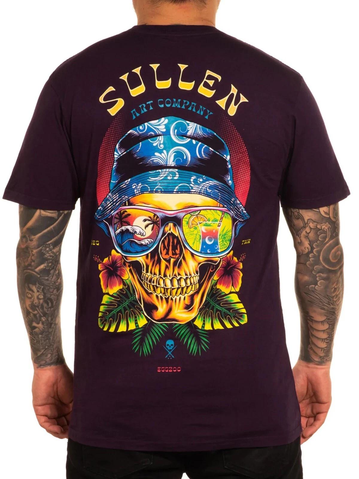 

Sullen Men s Tropical Visions Short Sleeve T-shirt Tattoo Style Party Skull Tee 2XL