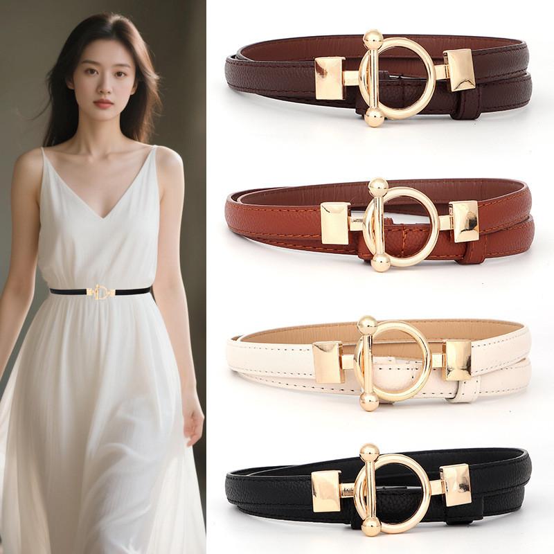 Metal Simple Circular Buckle Women Slim Waist Belt Without Punching Holes