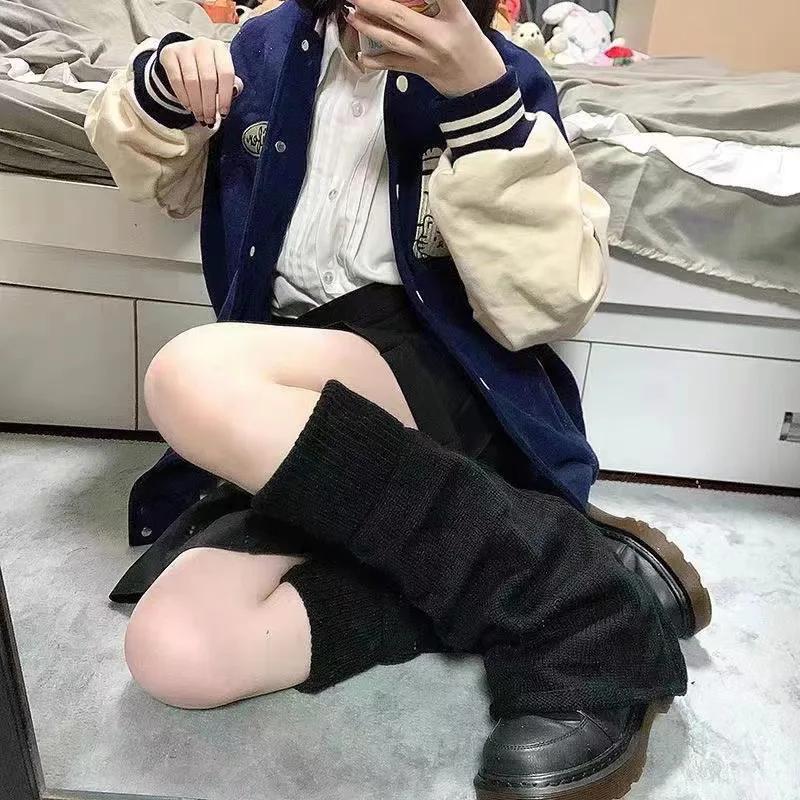 Trumpet Leg Warmers Cute Knitted Long Foot Cover Fashion Jk Lolita Socks Solid White Black Colors Kawaii Autumn Winter Legwarmer