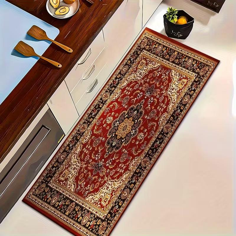 Classic Persian Medallion Runner Rug Vintage Blue Oriental Intricate Floral Border Non Slip Carpet Traditional Entry Decor