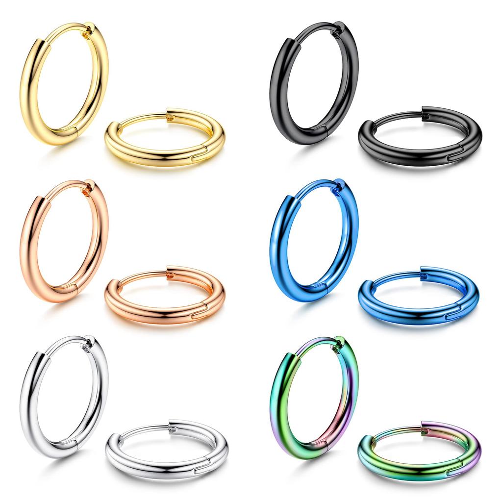 1-6 Paia 6mm-22mm 18G Acciaio Chirurgico 316L Piccoli Cartilagine Helix Lobuli Sleeper Huggie Cerchi Set per Uomo Donna