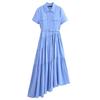 Fashion Style 2024 Spring Women's Lapel Asymmetric Patchwork Hem with Belt Shirt Style Dress 2240371