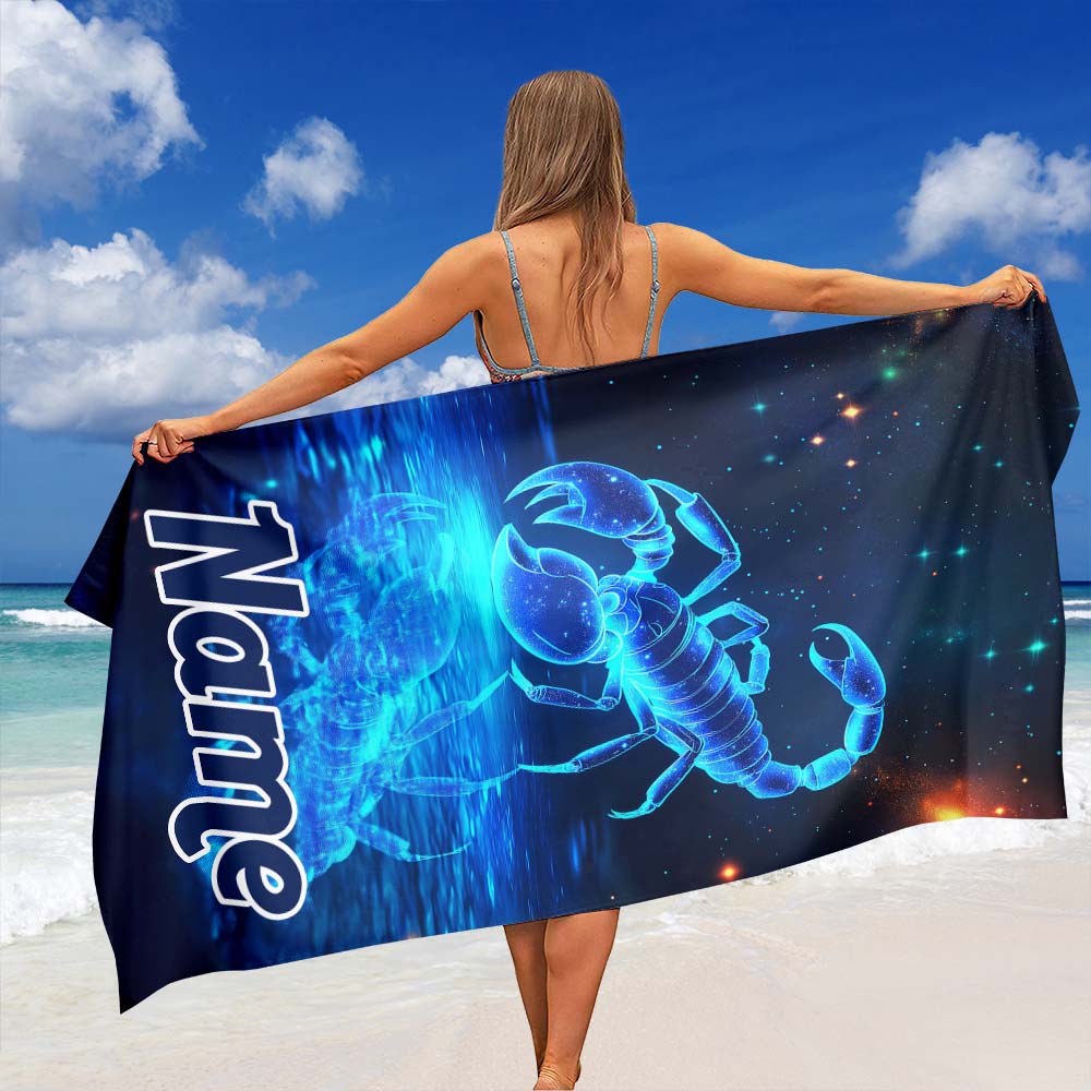 1 telo mare personalizzato con segno zodiacale Scorpione, telo da bagno personalizzato con costellazioni e cielo stellato per piscina e viaggi.