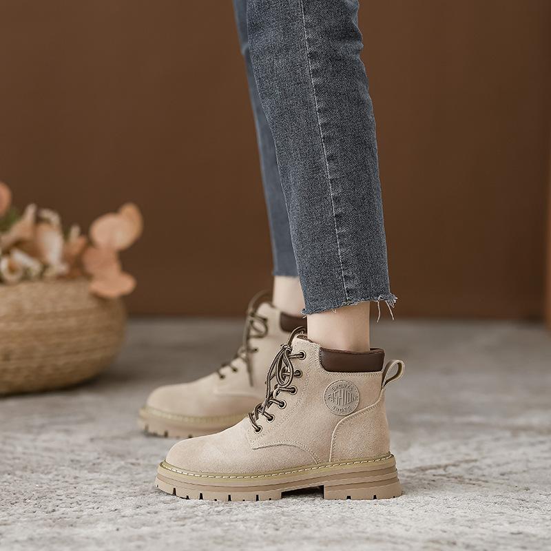 European station Martin boots women's autumn new soft leather soft sole retro women's short boots cow suede matte boots