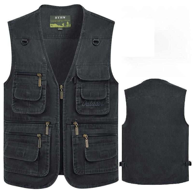 Male Casual Summer Big Size Cotton Sleeveless Vest with Many 16 Pockets Men Multi Pocket Photograph Waistcoat