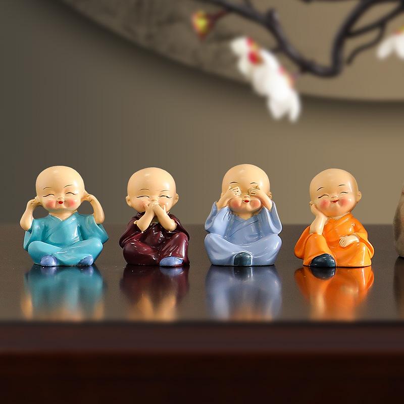 4Pcs/set New Chinese Zen Four No Small Monk Home Ornaments Small Novice Doll Office Desktop Knickknacks