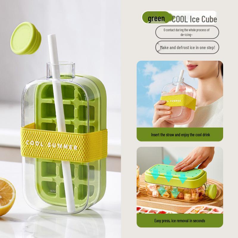 Ice Cube Tray & Storage Box with Kettle and Straw for Refrigerator