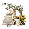 Statua di Ragazza Stile Vintage, Statuetta in Legno di Lettura, Stabile Pastorale da Tavolo, Statuetta Raffinata Decor Decor, Ornamento Artistico Curativo, per Libreria