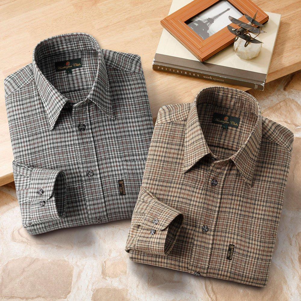 Huntington Club Kariertes Wollmischung Langarm Set von Größen Grau und Braun Hemd, 2, M,